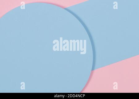 Abstract geometric texture background of fashion pastel pink, light blue color paper. Top view Stock Photo