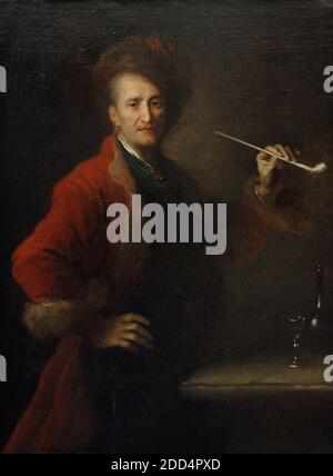 Alexis Grimou (1678-1733). French painter. Portrait of man in Polish costume, a pipe in hand, 1726. Louvre Museum. Paris. France. Stock Photo