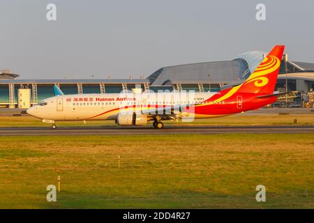 Guangzhou, China - September 23, 2019: Hainan Airlines Boeing 737-800 airplane at Guangzhou Baiyun Airport (CAN) in China. Stock Photo