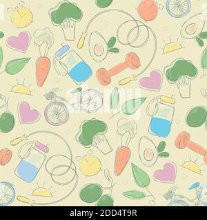 Fitness elements seamless pattern vector illustration. healthy lifestyle Stock Vector