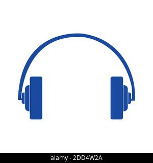 Vector flat blue headphones on white backdrop Stock Vector