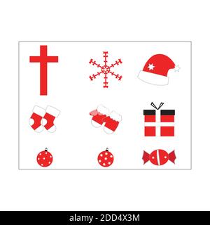 Set of Christmas icons on white backdrop Stock Vector