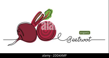 Beetroot vector illustration, background. One line drawing art illustration with lettering organic beetroot Stock Vector