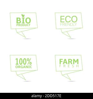 Organic food green label set Stock Vector
