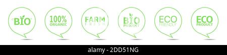 Organic food green label set Stock Vector