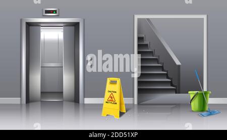 Cleaning in progress warning sign. Notice signs and symbols Stock