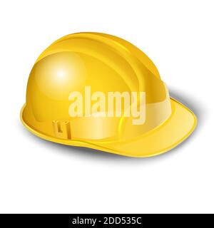 3d realistic vector icon illustration of worker yellow helmet. Isolated on white background. Stock Vector