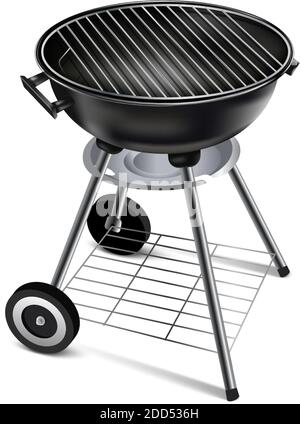 3d realistic vector icon illustration of barbecue grill. Isolated on white background. Stock Vector