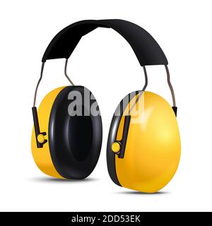 3d realistic vector icon illustration of safety equipment contractor worker headphones, noise protective. Isolated on white background. Stock Vector