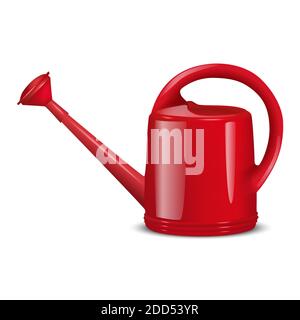 3d realistic vector icon illustration of red watering can for gardening. Isolated on white background. Stock Vector