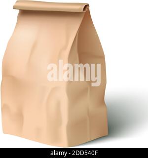 3d realistic vector icon illustration of paper lunch bag. Isolated on white background. Stock Vector