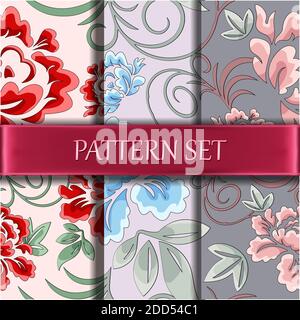 Vector collection of seamless floral flower pattern. Spring summer roses in pastel colors. Stock Vector