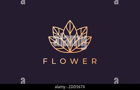 luxury flower logo in gold with line shape Stock Vector