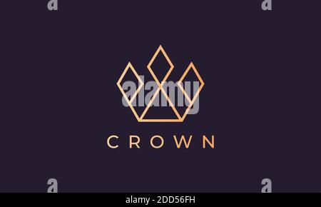 royal crown logo with minimalist line art style and luxury gold color Stock Vector