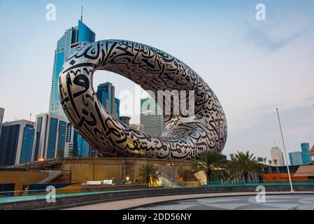 Dubai, United Arab Emirates - November 13, 2020: The Museum of The Future in Dubai downtown built for EXPO 2020 scheduled to be held in 2021 in the Un Stock Photo