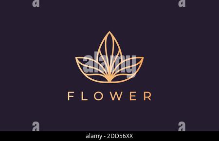 luxury flower logo in gold with simple line shape Stock Vector