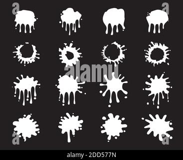 White splash isolated on black background. Vector illustration.  Set brush sign and icon. Stock Vector