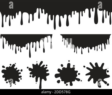 Black liquid splash isolated on transparent background. Vector illustration.  on white background. Set icon. Stock Vector