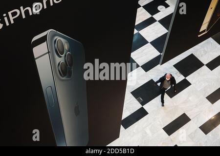 Iphone 12 Pro promotion banner in shopping center, Russia Stock Photo