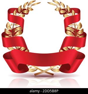 Vector golden wreath with red ribbon. Stock Vector