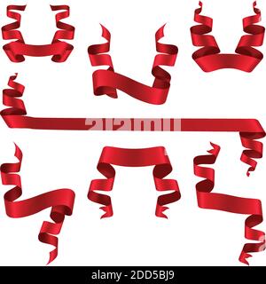 Big vector collection of red ribbon. Stock Vector