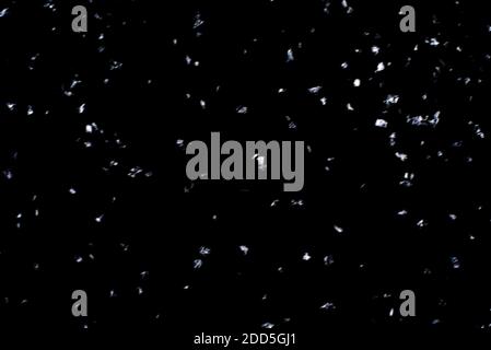 Abstract black background with isolated snowflakes. Stock Photo