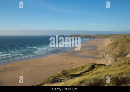 Perran Sands beach and sand dunes Perranporth Cornwall Stock Photo