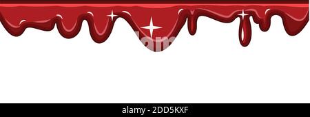 Red streaks of liquid. Cherry, plum or strawberry jam. Red paint runs off thickly. Custard. The drops slide. The isolated object on a white background Stock Photo