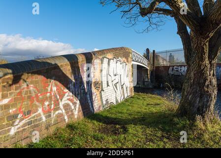 Canal bridge on the Birmingham Canal Old Line in Ladywood close to Birmingham city centre Stock Photo