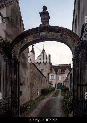 Old streets and medieval castles of a small Burgundy town, France Stock Photo