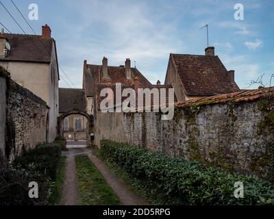 Old streets and medieval castles of a small Burgundy town, France Stock Photo