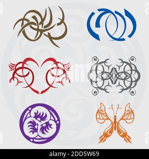 Set of 6 Tattoo Icons - Heart and Celtic Patterns Stock Vector