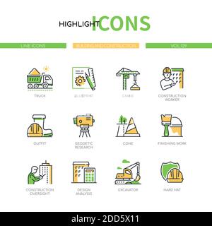 Building and construction - modern line design style icons set Stock Vector