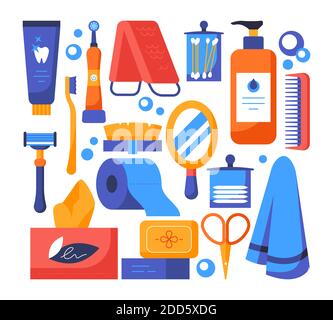 Personal hygiene - set of flat design style elements Stock Vector