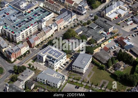 aerial view of Abingdon & Witney College (Witney Campus); Witney Library & Nuffield Health Centre on Welch Way, Witney, Oxfordshire, UK Stock Photo