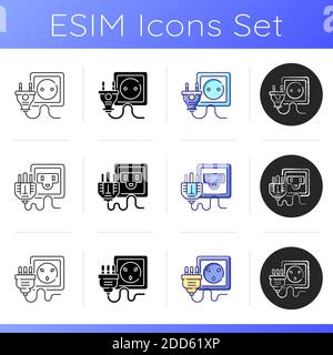 Universal socket plugs icons set Stock Vector