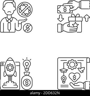 Crowdfunding issues linear icons set Stock Vector