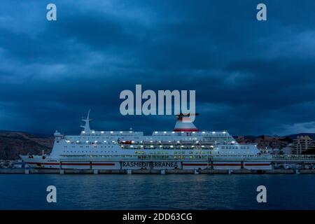 Almeria 11/14/2018 Ferry ship of the Trasmediterranea company moored in the quay of the port of Almeria Stock Photo