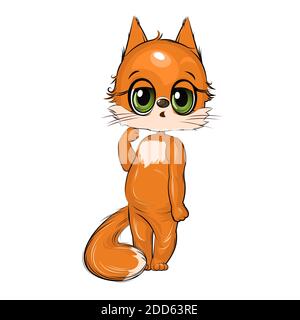 Little Fox. Cute funny animal. Child. Cartoon style. Isolated on white background. Stock Photo