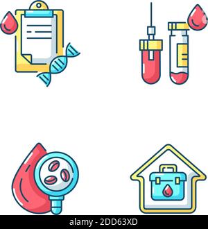 Blood check RGB color icons set Stock Vector