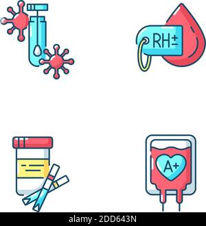 Clinical blood analysis RGB color icons set Stock Vector