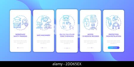Workplace safety rights onboarding mobile app page screen with concepts Stock Vector