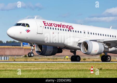 Stuttgart, Germany - October 4, 2020: Eurowings Airbus A320 airplane at Stuttgart Airport in Germany. Airbus is a European aircraft manufacturer based Stock Photo