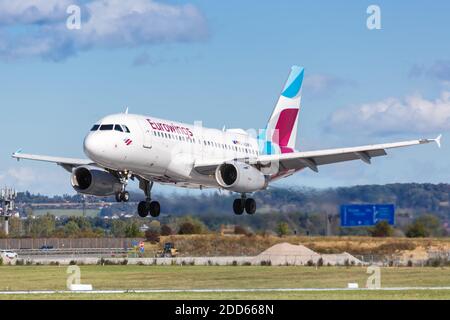 Stuttgart, Germany - October 4, 2020: Eurowings Airbus A319 airplane at Stuttgart Airport in Germany. Airbus is a European aircraft manufacturer based Stock Photo