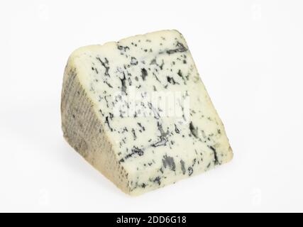 Bleu des Causses, French Cheese in Aveyron, made with Cow's Milk, against White Background Stock Photo