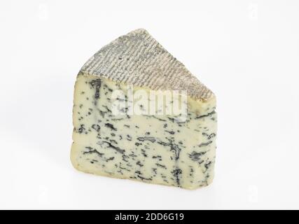 Bleu des Causses, French Cheese in Aveyron, made with Cow's Milk, against White Background Stock Photo