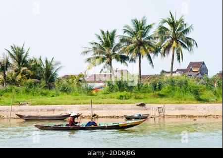 Rowing Along the Thu Bon River, Hoi An, Vietnam, Southeast Asia Stock Photo