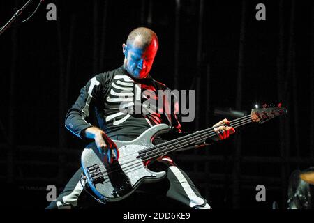 Flea in the Red Hot Chili Peppers performing at the V2003 Virgin Festival festival, Hylands Park, Chelmsford, Essex, England. Stock Photo