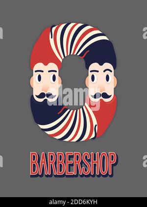 bearded hipsters twins - Barber shop retro vintage label, badge, emblem or logo. Lettering logotype. Vector illustration. Stock Vector