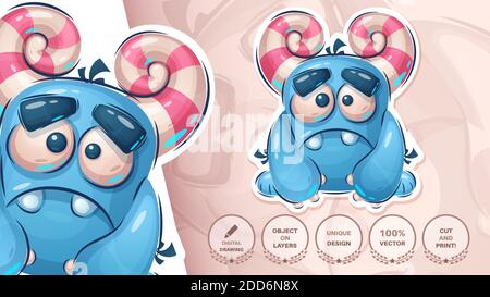 Sad big monster - cute sticker. Vector eps 10 Stock Vector